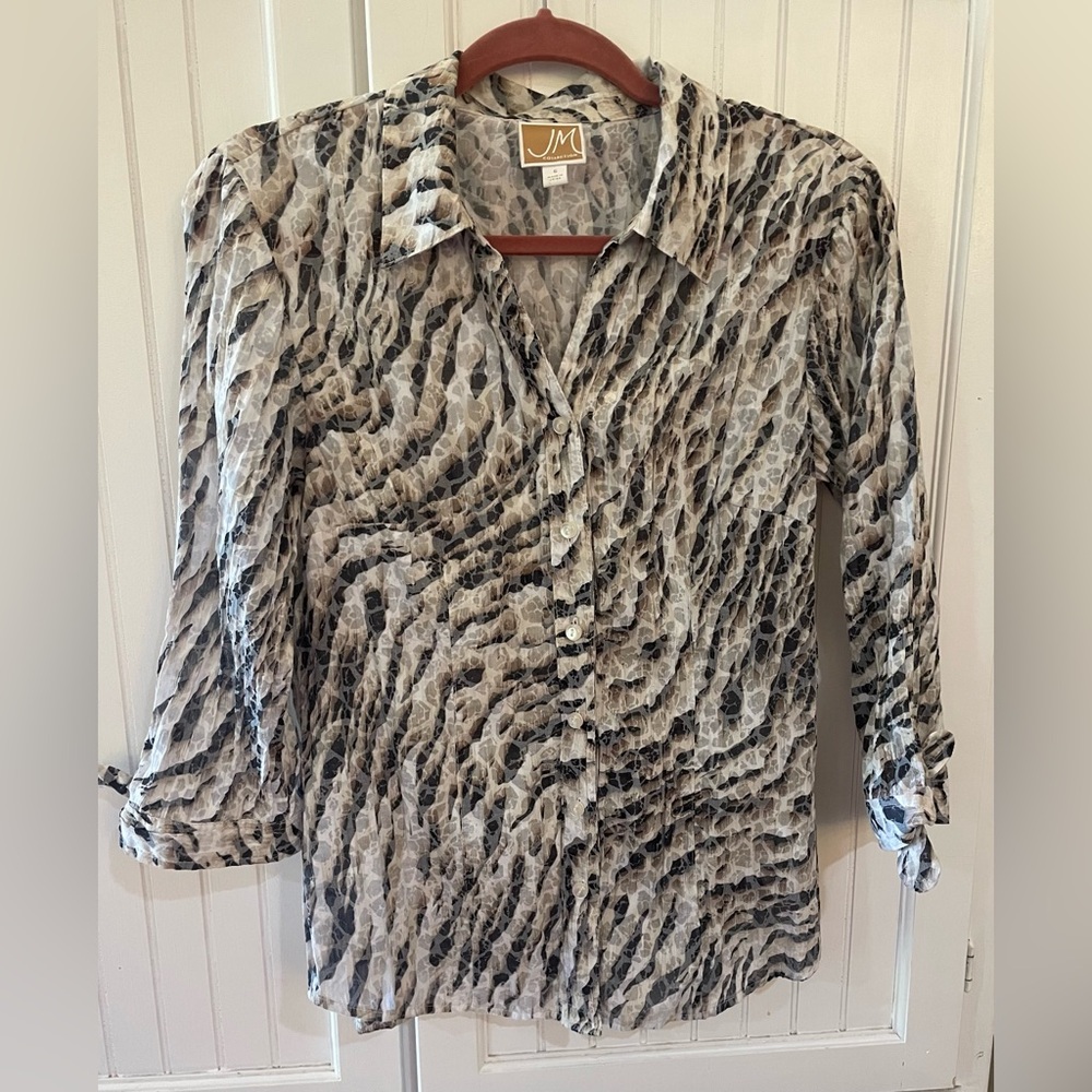 JM Collection Shirt Womens Size 6 Button Up Blouse Top Long Sleeve White